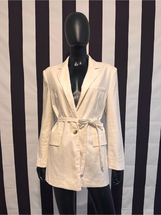 Zara Jackets & Blazers - Zara White Belted Linen-Blend Blazer Jacket